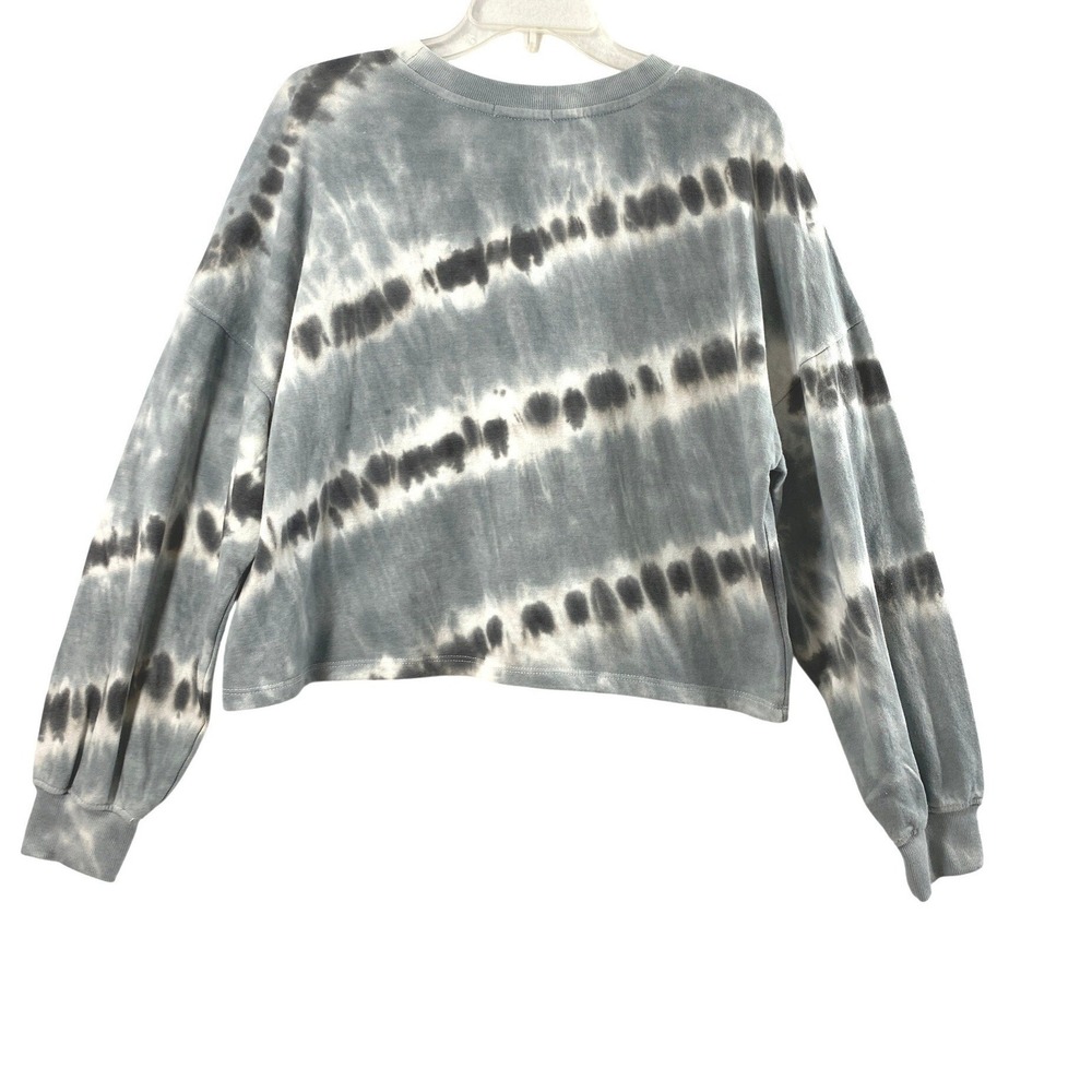 Olive‎ + Oak Tie Dye Cropped Sweatshirt Womens Medium Gray Long Sleeve Oversized - Picture 2 of 10